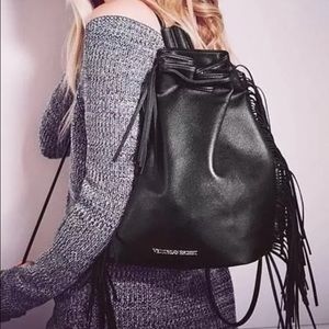Victoria’s Secret Black Leather Fringe Backpack
